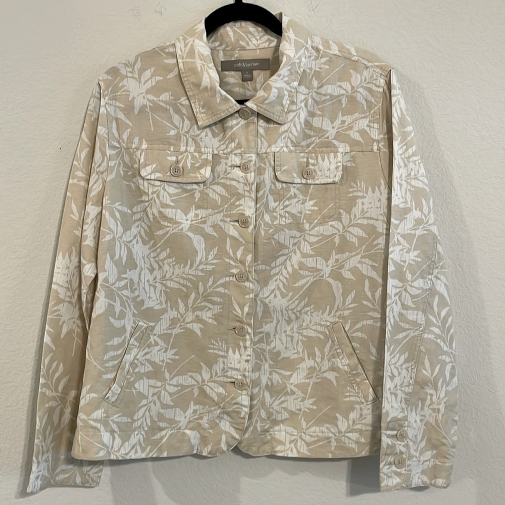 Croft & Barrow Women’s Jacket Size Large Tan Linen Cotton Floral Coastal Grandma